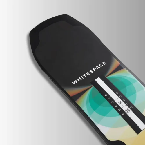 Whitespace snowboard, black and rainbow design
