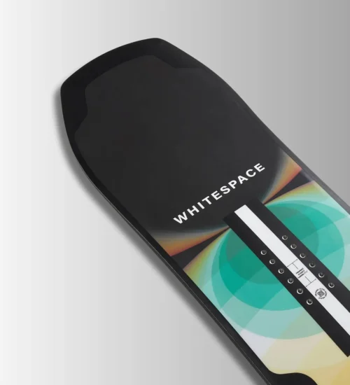 Whitespace snowboard, black and rainbow design