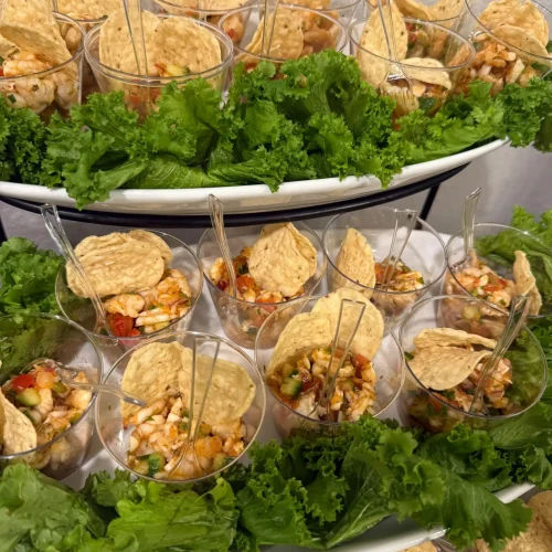 Shrimp ceviche cups with tortilla chips